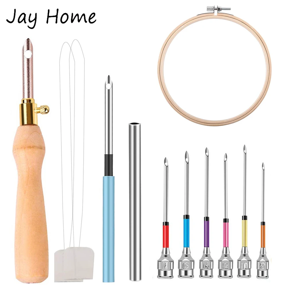 

11PCS Punch Needle Embroidery Kits Stitching Poking Cross Stitch Tools Knitting Needle & Embroidery Hoop DIY Embroidery Craft