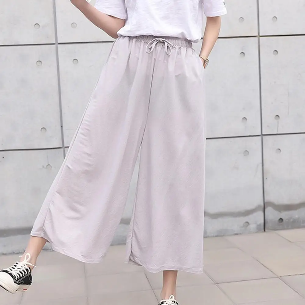 

Wide Leg Pants Women Solid Color Casual Pants High Waist Large Size Loose Comfortable Female Summer Long Trousers