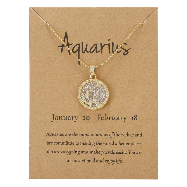 Zodiac Constellations Necklace Geometric Round Pendant Gold Silver Color Chain Necklace Unisex Friendship Jewelry Lover Gifts