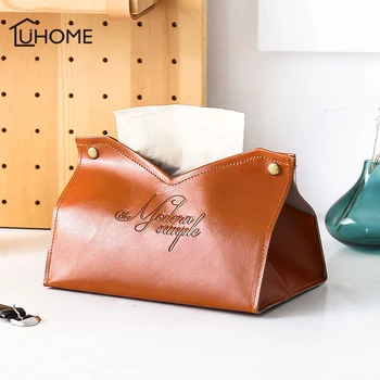 

Modern Simple PU Leather Tissue Box Home Kitchen Car Napkin Paper Container Paper Towel Napkin Case Solid Pouch Home Decor