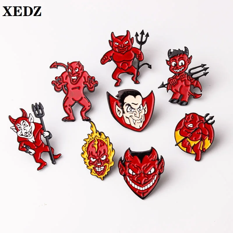 

XEDZ 8 styles cartoon red enamel pin vampire hell demon warrior flame weapon child gift jewelry badge backpack brooch