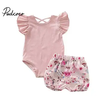 

2019 Cute Floral Bodysuit 2pcs Baby Girls Clothes Jumpsuit +Shorts 0-24M Age Ifant Toddler Newborn Outfits Set Hot Sale