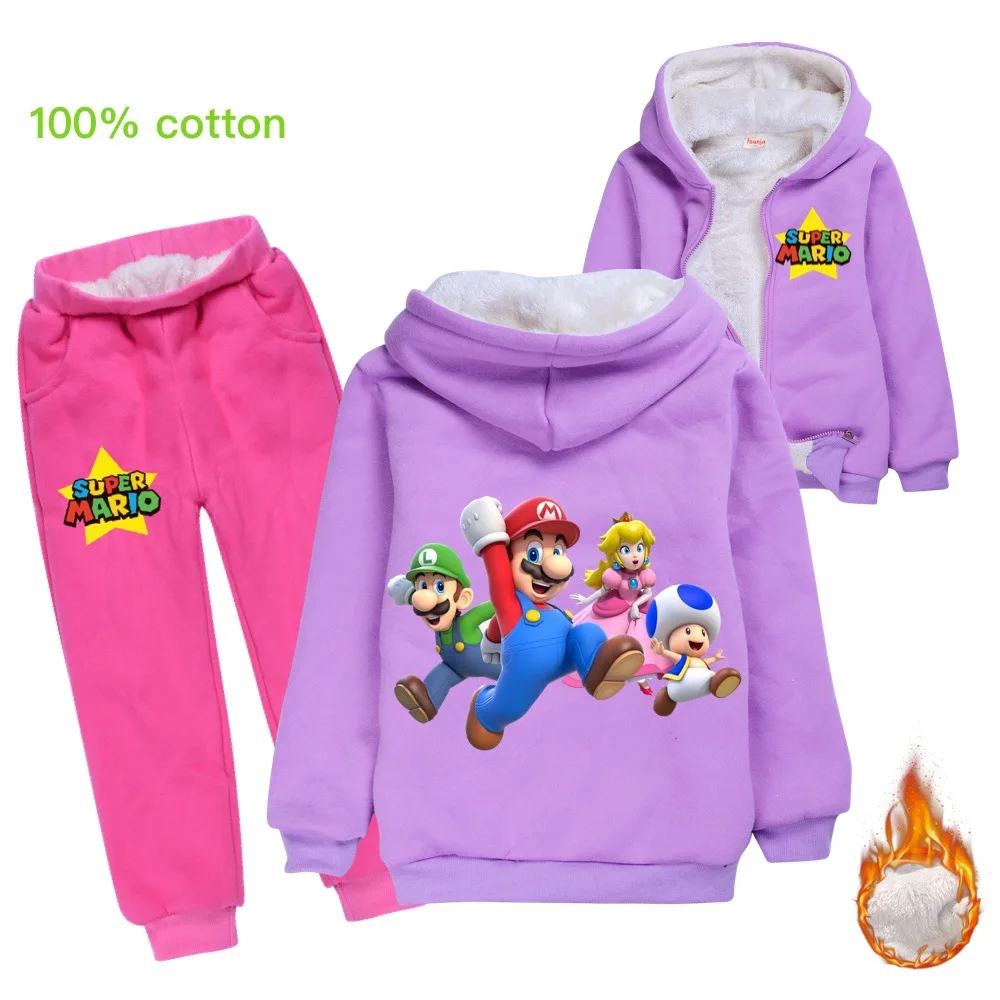 New children's favorite super Mario cotton plus velvet thick winter coat warm boys and girls jacket sports suit 3-14Y