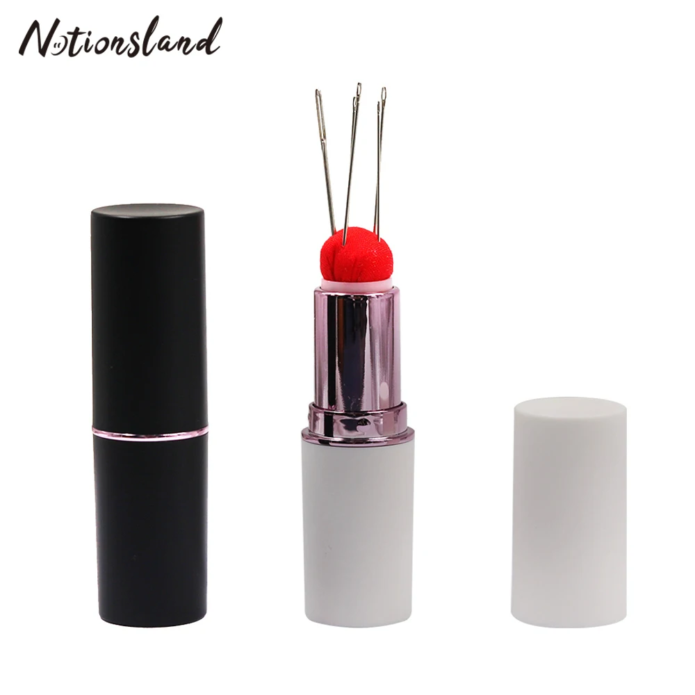 Pack of 4 Needle Storage Case Pin Cushion with Needles Kit for Embroidery Crafting DIY Cute Lipstick Pillow