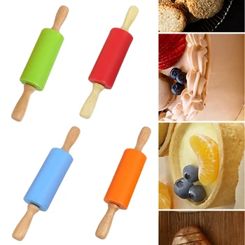 

NonStick Wooden Handle Silicone Rolling Pin Pastry Dough Flour Roller Kitchen Baking Cooking Tools Christmas Rolling Pin 8Styles