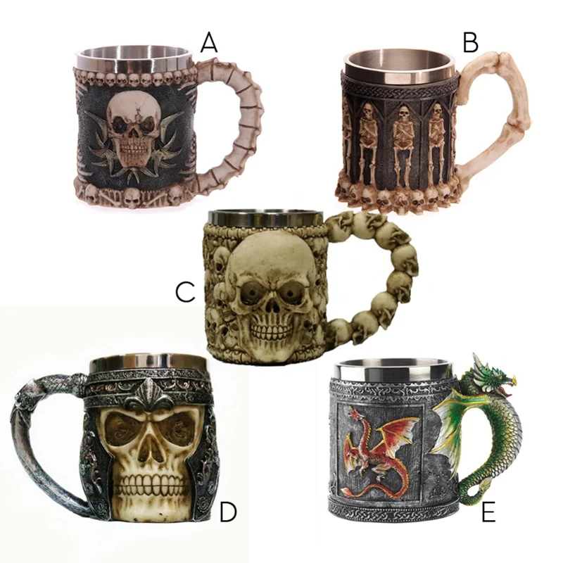 Household Personality Halloween 3D Stainless Steel Skull Decor Coffee Mike Gothic Cup