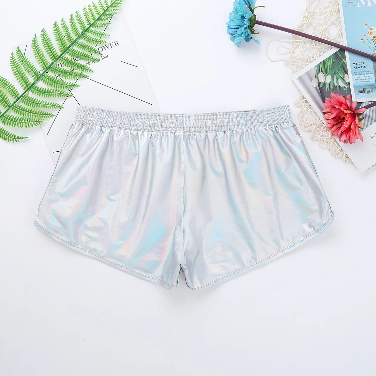 Mens Holographic Shiny Metallic Boxer Briefs Casual Loose Lounge Shorts Underwear Fashion Swim Trunks Bikini Swimwear 6