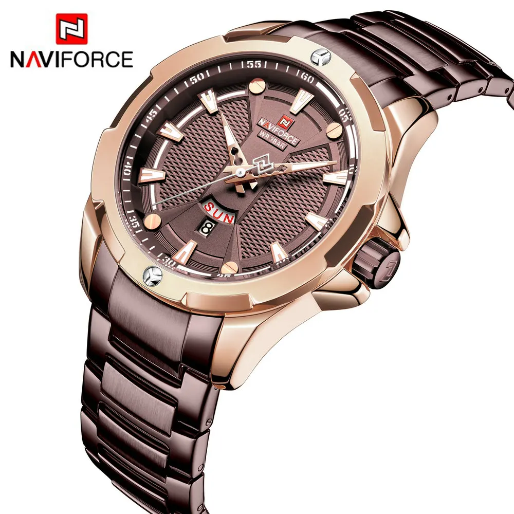 NAVIFORCE спортивные кварцевые часы для мужчин Дата-неделя дисплей из нержавеющей