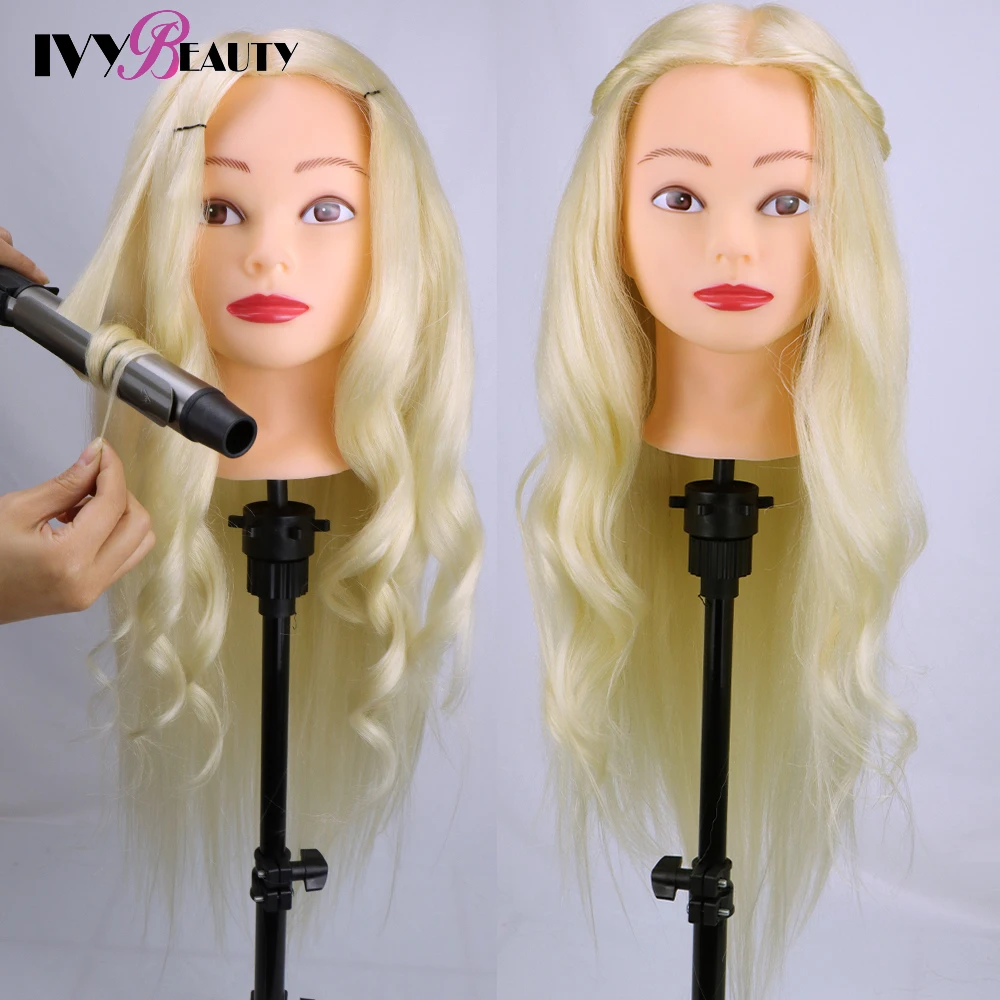 Female Mannequin Training Head And Stand For Hairdressers Hairstyles 85% Human Hair Training Head For Braid Hairdressing Head