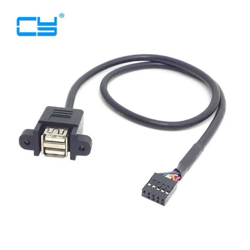 Tarjeta madre interna de 30cm, 50cm y 100cm, paso de 9 pines de 2,54mm A puerto Dual USB 2,0 A tornillo hembra, montaje de Panel de bloqueo Cable