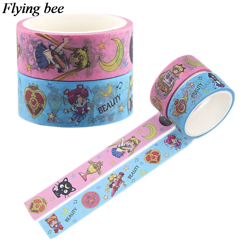

Flyingbee 15mmX5m Girls Paper Washi Tape Cartoon cute Adhesive Tape DIY Decorative girls Masking Tapes Supplies X0560