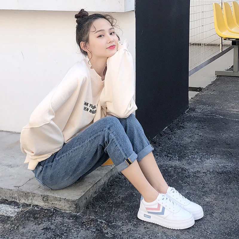 

White Shoes Women's 2019 Spring New Red Version Versatile Thick Bottomed INS Sports Casual Students Flat Shoes WOMEN'S Shoes