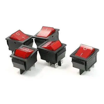 

Red Neon Light DPST ON/OFF Snap in Rocker Switch AC 10A 250V/20A 125V 5 Pcs