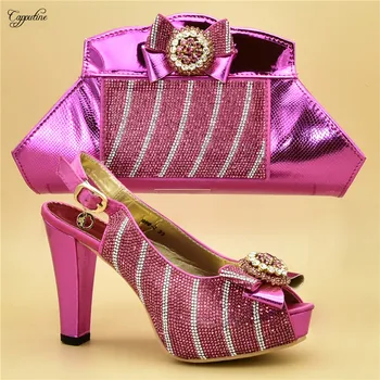 

Pretty fuchsia wedding/party high heel sandal shoes and handbag set 999-2, heel height 12cm