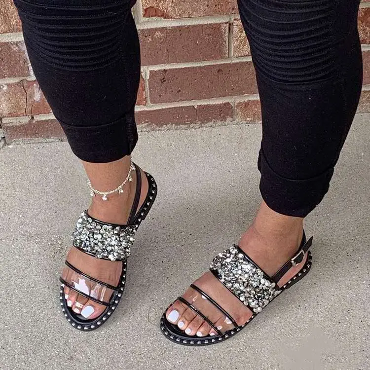 

Women Shoes Summer women sandals Beach Transparent Flat Slippers Outside Slides Zapatos De Mujer Shining Crystal Ladies Shoes