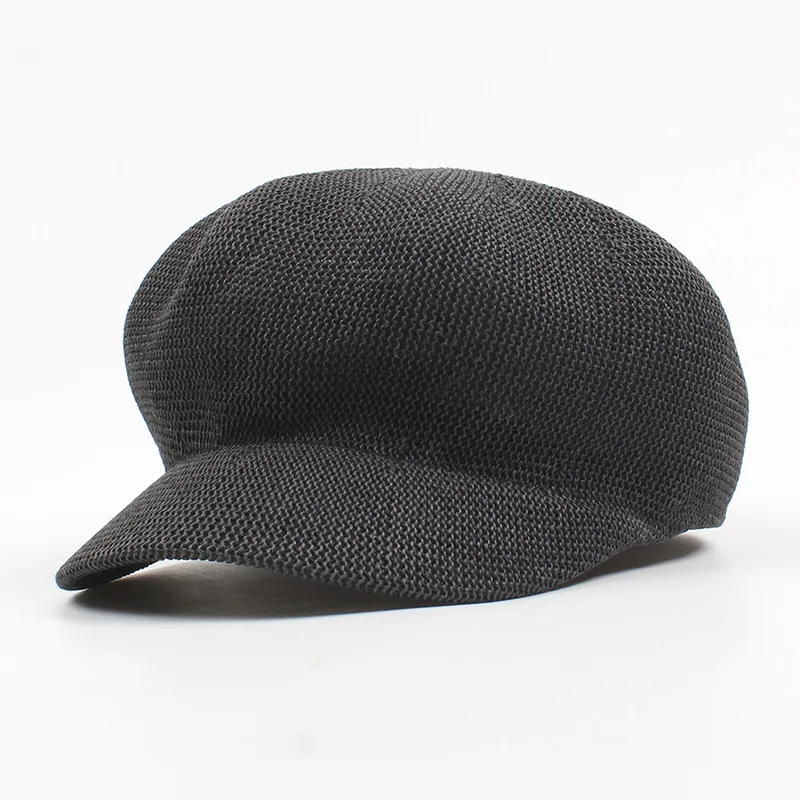 Sparsil Ladies Fashion Elegant Octagonal Cap Travel Sun Visor Mesh Strawed Hat Simple Comfortable Breathable Beret Hats - Цвет: Black