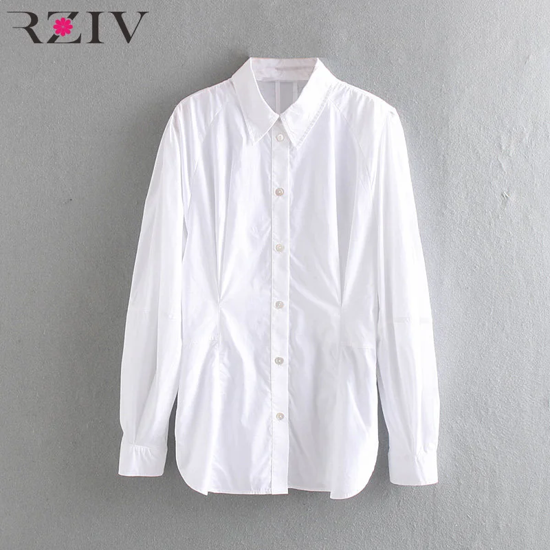 

RZIV Female summer solid color lapel long-sleeved shirt casual shirt Slim