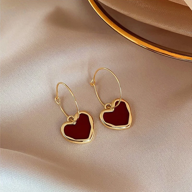 Korea Trendy Wine Red Love Earrings Simple Temperament Net Red Wild Personality Earrings Ear Jewelry stud earrings,dangle earrings,hoop earrings,drop earrings,pendant earrings,long earrings,crystal earrings