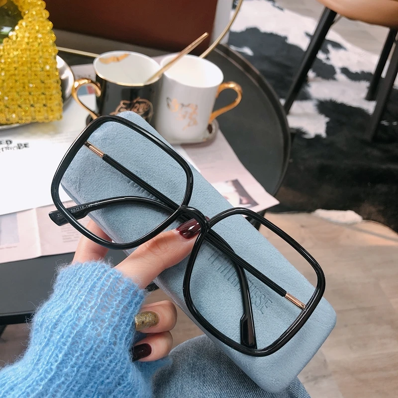 

Anti-Radiation Glasses Women's Anti-Blue Big Frame round Face Plain Plain Black Frame Net Red with Myopia Eye Fatigue