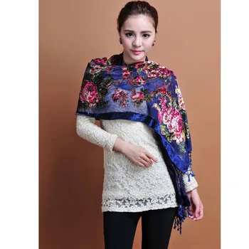 

Shawl Vintage Hand Embroidered Scarf Chinese Women Beaded navy blue Scarf Long Shawl Scarf Elegant шумоглушитель 2020