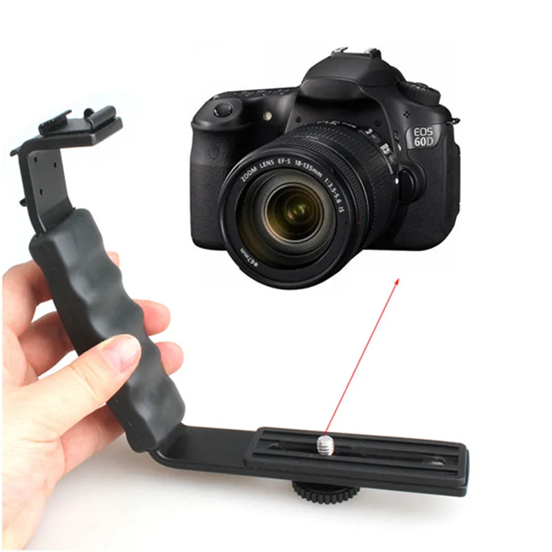  BESTUniversal Microphone Stand L Bracket Camera Grip With 2 Hot Shoe Mounts For Zhiyun Smooth Q/3/D