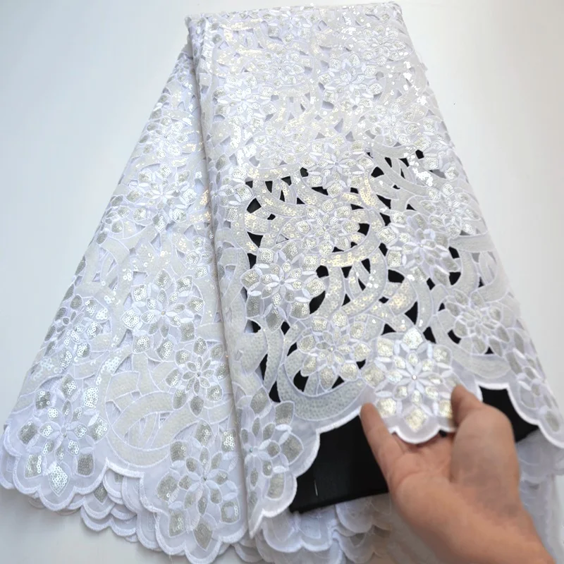 Великолепная Белая французская чистая кружевная ткань с блестками новейшая