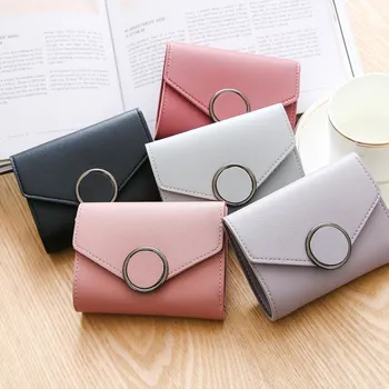 

Hot Selling 2018 Spring-Summer New Style Short Ring British-Style Retro Women's Solid Color Three Fold-Style Wallet