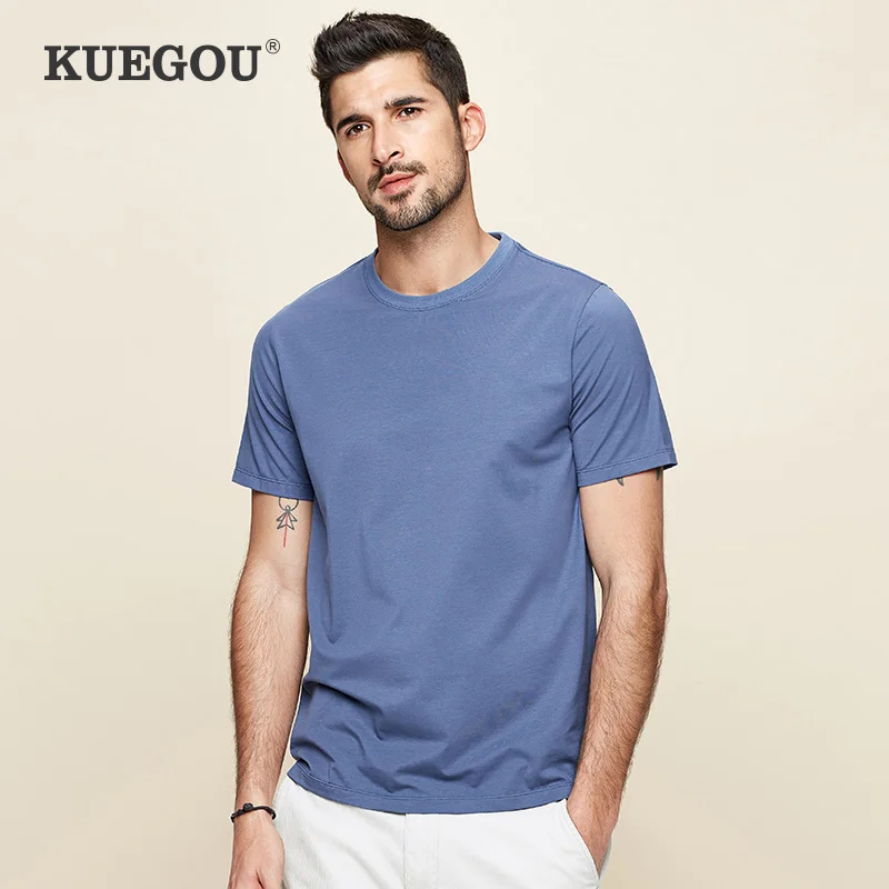 KUEGOU smooth Cotton Modal tshirt cool White Men’s T shirt summer man’s clothes short sleeves t shirt men top plus size DT 5939