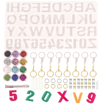 

186pcs Resin Letter Mold Key Rings Eye Pins Glitter Sequins Tool Kit For Making Epoxy Keychain Jewelry Necklace