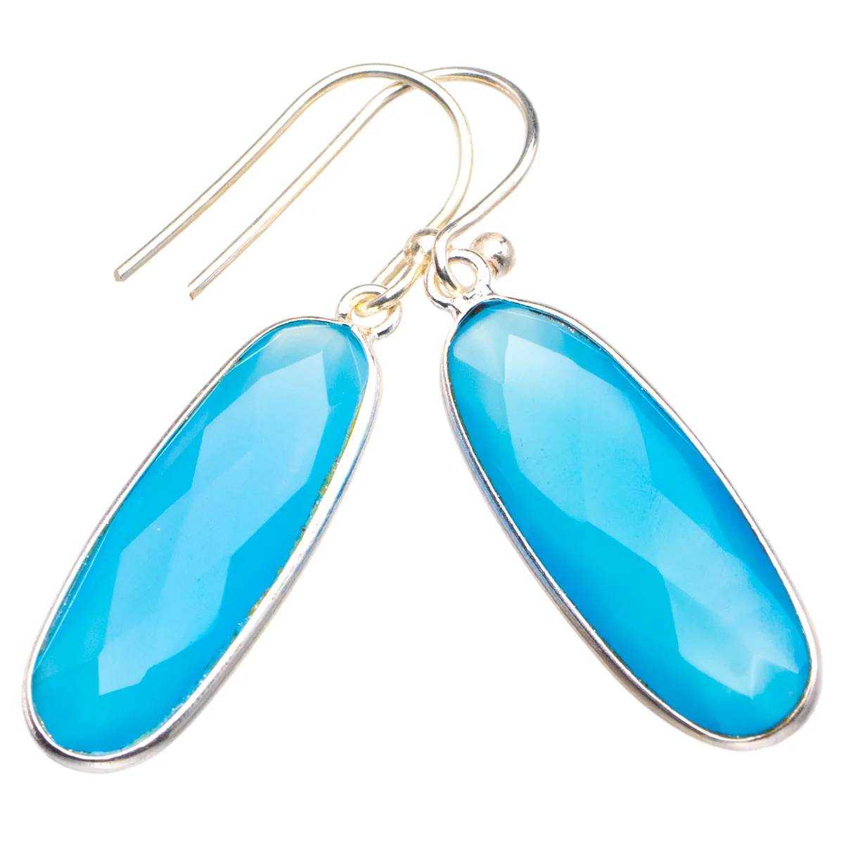 

Natural Chalcedony Handmade 925 Sterling Silver Earrings 1.5" D3610