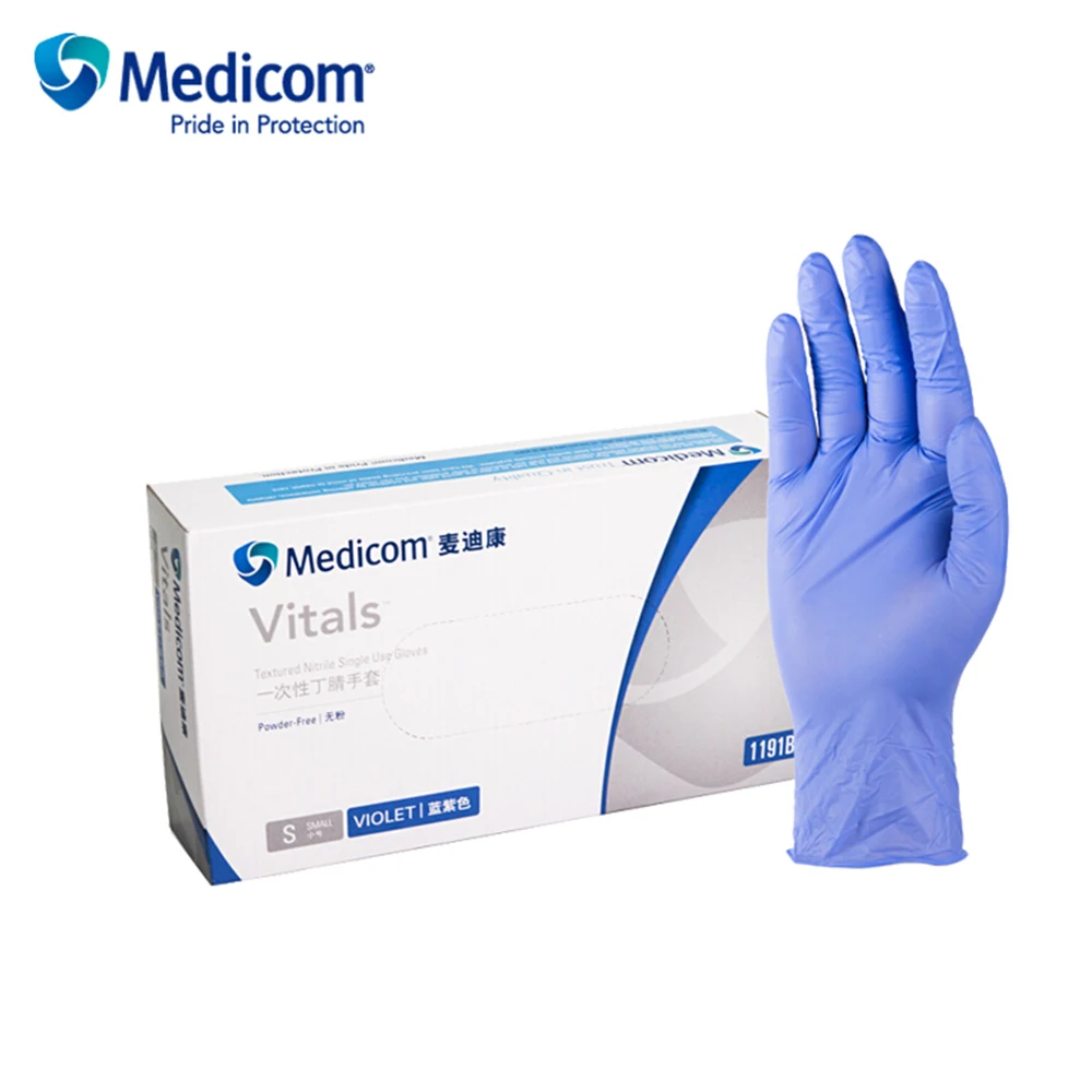 

Medicom 1191D 100Pcs Disposable Nitrile Rubber Glove Powder Free Strong Stretchy Gloves Pockmark Fingertip for Laboratory