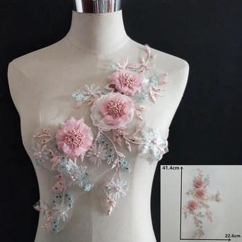 

Elegant Lady Pink Flower Lace Collar for 3D Flower Applique Wedding Clothing Decoration Boutonniere Patches