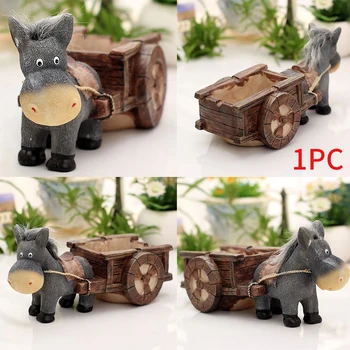 

Home Office Lovely Donkey Pull Cart Crafts Decorative Accessories Portable Bar Resin Ashtray Table Hotel Retro Ornament Gift