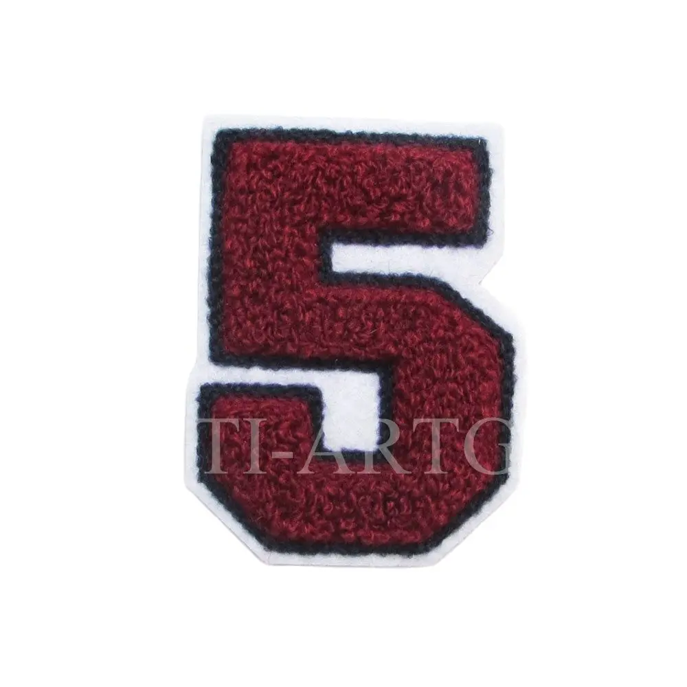 Custom Numbers 5 Chenille Patch sew-on laser cut Wine red color high quality | Дом и сад