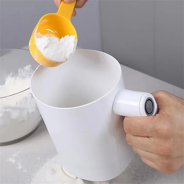 Electric Flour Sifter Handheld Battery Operated Flour Strainer Plastic Cup Shape Powder Shaker Kitchen Cooking Baking Pastry Tools