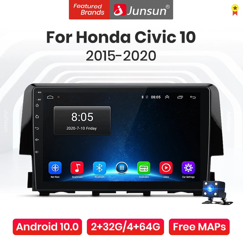 Junsun V1 Pro 4G Android 10 0 + 64G Автомобильный Радио мультимедийный плеер для Honda Civic 2015 - 2020 GPS