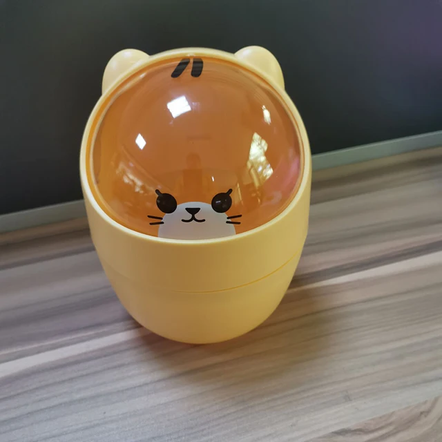 Rocking Lid Design Multifunctional Storage Bin Cute Desktop Cartoon Mini Trash Can Creative Decoration Home Daily Necessities Yellow