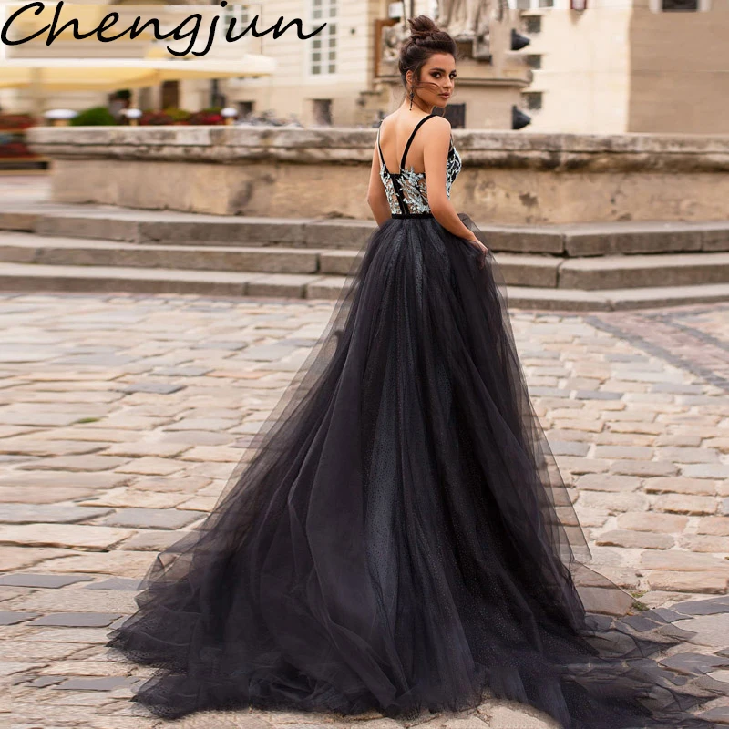 Chengjun черный и белый V шеи тюль последние приличные элегантные свадебные платья