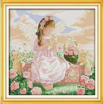 

Angel & cat patterns counted embroidery needlework DIY sets DMC 14CT printed canvas cross stitch kits threads crafts home decor