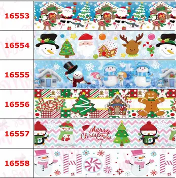 

16mm-75mm Christmas Series Snowflake Jeans Cookies Stripes Printed Grosgrain/Foe Ribbon DIY Hair Bands Party Decor 50yards/roll