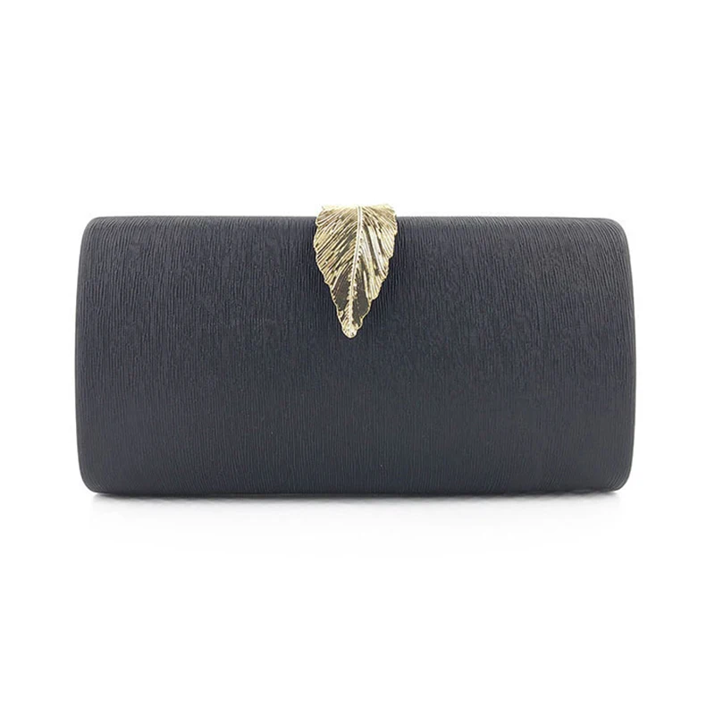 PU Leather Purse and Handbag Gold Metal Leaf Lock Clutch Bag Mini Summer Bag for Women Party Wedding Bridal Clutch Purse ZD1284 - Цвет: Black