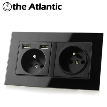 

FR Power Socket With USB Charging Port RJ45 TV Computer Data Female Jack Television Computer Black Glass Frame Slovakia Belgium