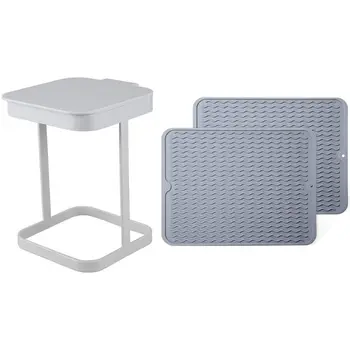 

Office Small Garbage Bin Desktop Trash Can Flip Lid Living Room Paper Basket White with Silicone Dish Drying Mat