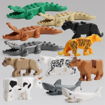 Cegły budowlane zwierzęta tygrys lampart słoń wilk rekin niedźwiedź polarny wieloryb bloki zabawki dla dzieci zwierzęta Lockings figurki montaż tanie i dobre opinie 4-6y 7-12y 12 + y 18 + CN (pochodzenie) Kompatybilny z lego jurajski świat Unisex Mały klocek do budowania (kompatybilny z Lego)