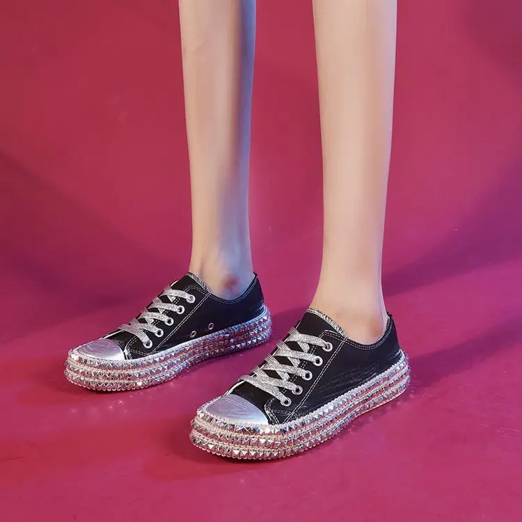 Skup Koznoy Ins Leopard cekinami brezentowych butów kobiet wiosna jesień Dropshipping wytrzeć kolor wierzby paznokci grube dno przypadkowych kobiet buty