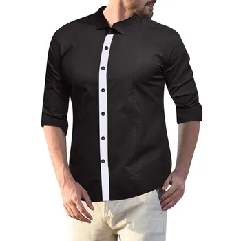 

Mens Shirt Long Sleeve Turn Down Collar Casual Fit Silm Calca Social Shirt Autumn Blouse Patchwork Plus Size Top vestido camisa
