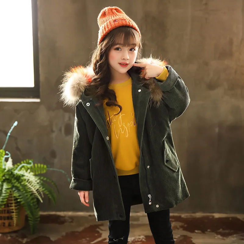 

Girls Padded Cotton Clothes 2018 New Style Thick Coat Winter Mid-length Solid Color Hooded Cotton Coat Big Boy Western Style Ove