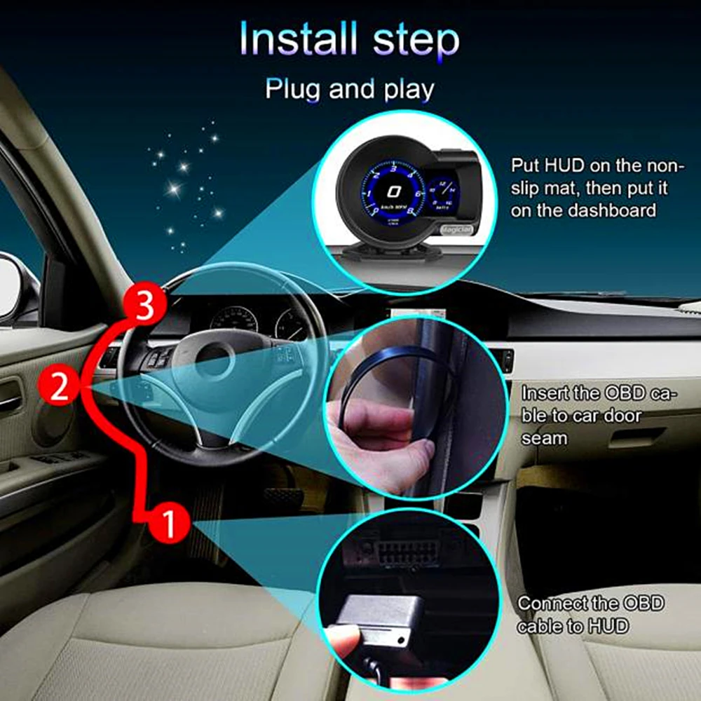 Цена Профессиональный маг OBD Head Up дисплей Автомобильный цифровой датчик напряжения измеритель скорости и т. Д. Датчик температуры воды автоматич...