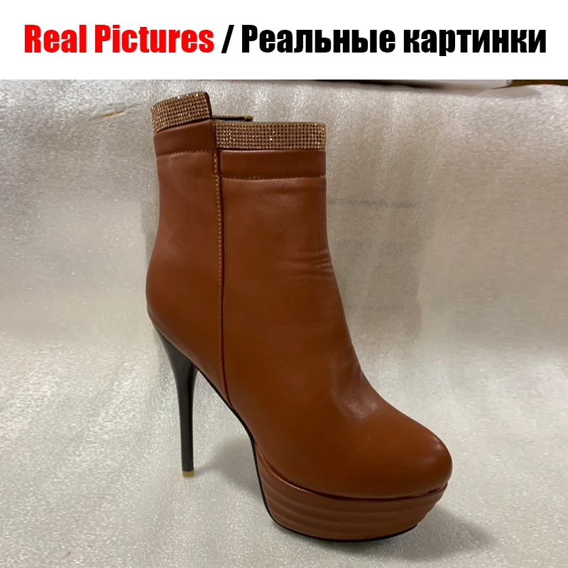 BONJOMARISA/ г. Осенне-зимние Брендовые женские ботильоны на высоком каблуке 14 см размера плюс 31-46 женские вечерние ботинки на платформе