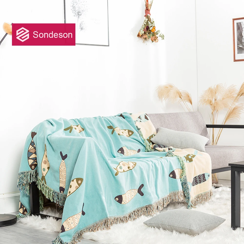 

Sondeson Fashion 100% Cotton Flounder Tassel Blanket Sheet Bedspread Sofa Skin-friendly Towel Quilt Throw Blanket For Sofa Bed